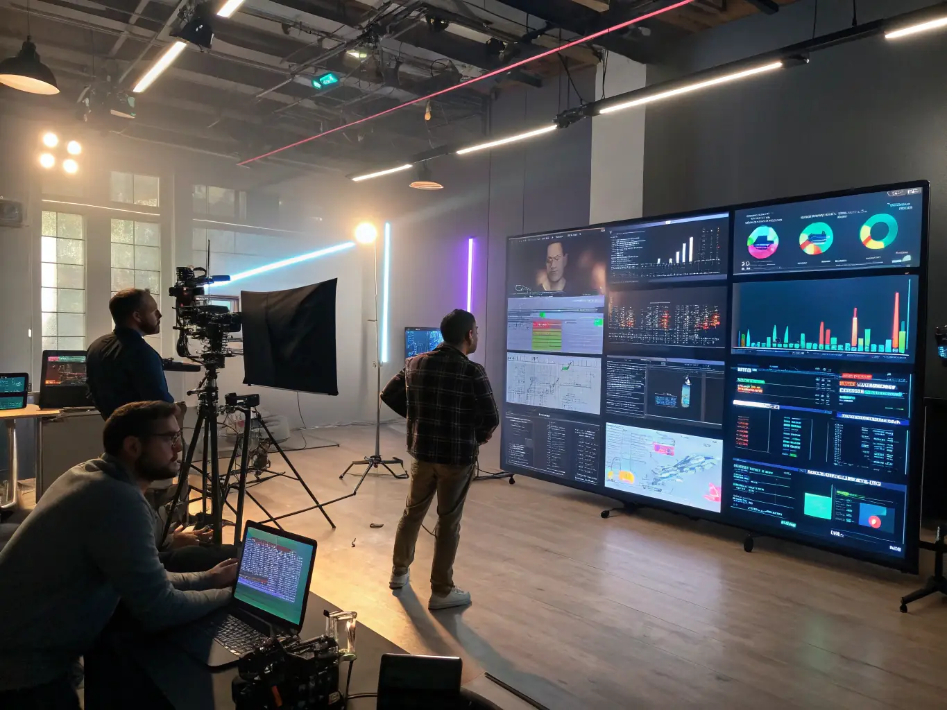 A dynamic image showcasing various ad formats across different platforms (Google Ads, Facebook Ads, Instagram Ads) with data visualizations indicating campaign performance and ROI.